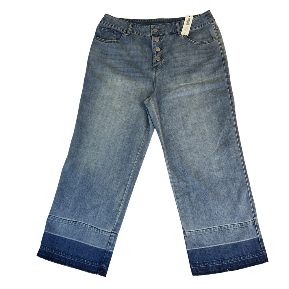 Chicos Denim Button Fly Wide Leg Crop Jeans Chico's Size 2 Women's Size 12 NWT